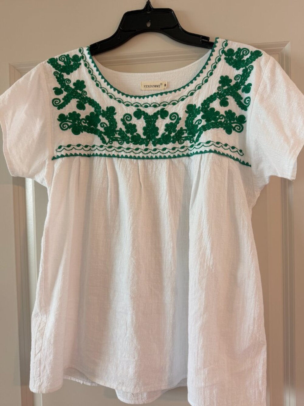 White & Green Embroidered Blouse
